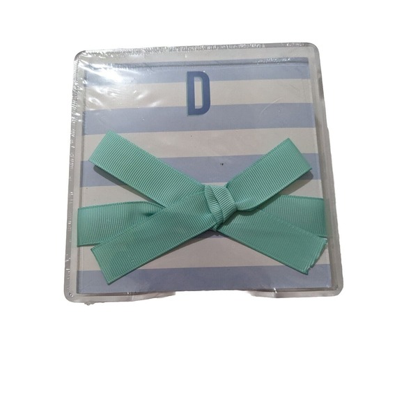 Blue Stripe Monogram Initial D 5 x 5 Paper Note Pad Acrylic Tray New - Picture 1 of 5